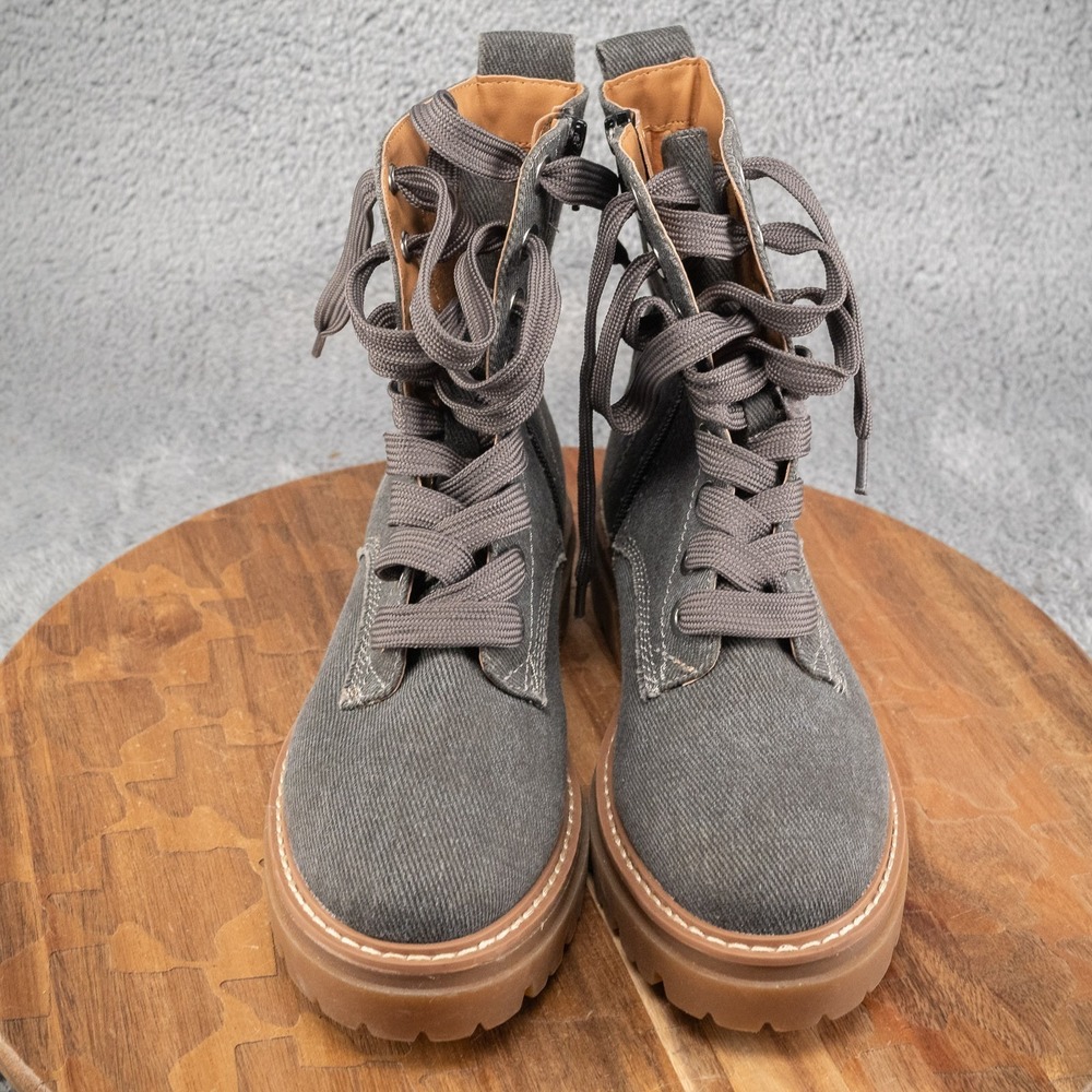 Sun Stone Womens Ankle Boots Size 6 M Gray Denim Heavy Canvas Side Zip Lug Sole - Picture 2 of 6